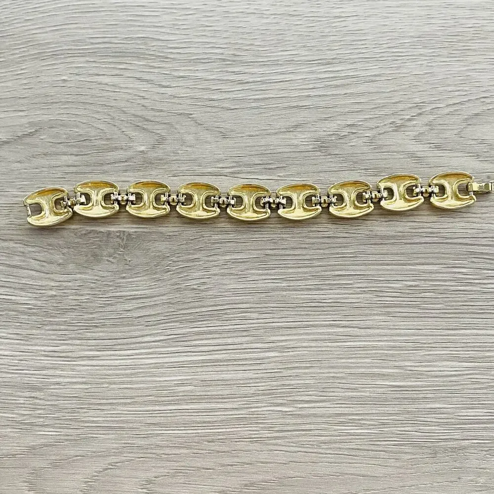 GIVENCHY Vintage Puffed Anchor Mariner Chain Link Gold Plated Bracelet 7” Luxe - Picture 5 of 7